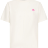 Gebroken-wit ICHI T-shirt van katoen met roze schelp op de borst en kleurrijke La Plage print op de achterkant.
