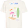 Gebroken-wit ICHI T-shirt van katoen met roze schelp op de borst en kleurrijke La Plage print op de achterkant.