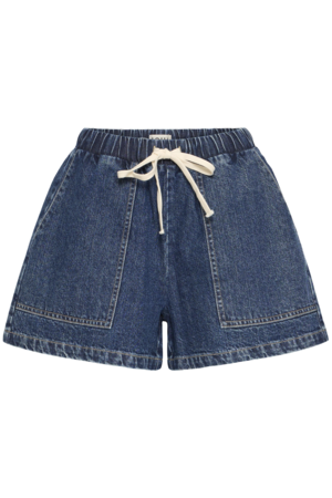 Denim ICHI short met elastische tailleband en trekkoord