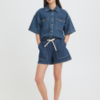 Denim ICHI short met elastische tailleband en trekkoord