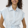30515130_304847_350 Lichtblauwe gestreepte maxi shirtjurk van Saint Tropez met taillekoord, kapmouwen en losse pasvorm van katoen.