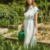 30515130_304847_620 Lichtblauwe gestreepte maxi shirtjurk van Saint Tropez met taillekoord, kapmouwen en losse pasvorm van katoen.