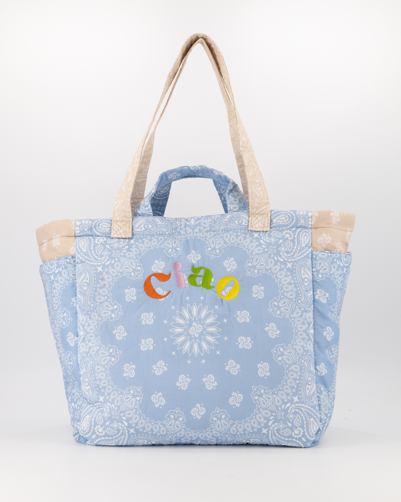 Cinque Shopper | Shopper met Beige/Licht blauw bandana-print