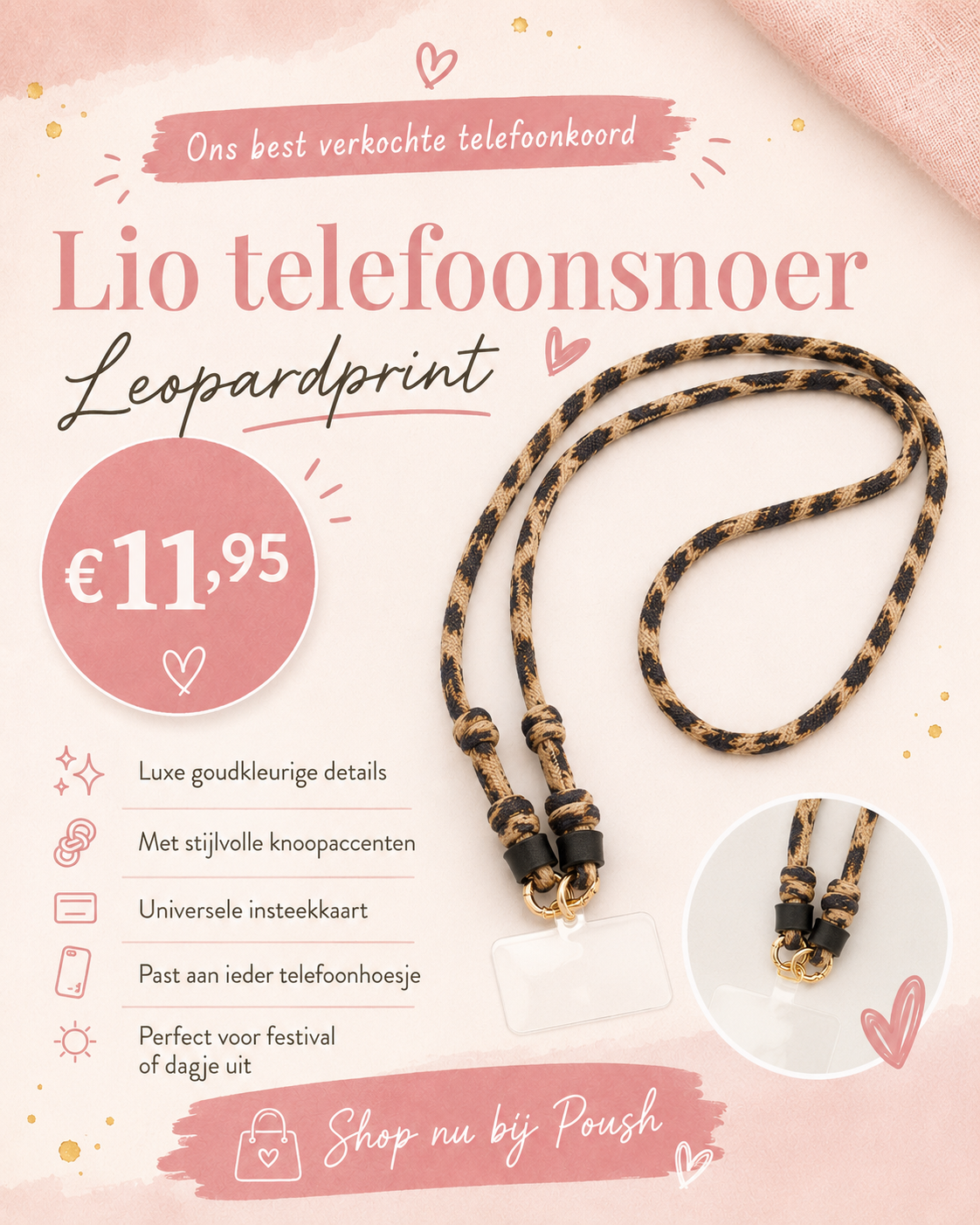 Telefoonkoord | Lio - Leopardprint