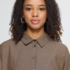 ICHI IHGARMI loose-fit blouse met bruine en beige strepen, lange mouwen en opvallende voorzak