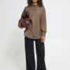 ICHI IHGARMI loose-fit blouse met bruine en beige strepen, lange mouwen en opvallende voorzak