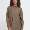 ICHI IHGARMI loose-fit blouse met bruine en beige strepen, lange mouwen en opvallende voorzak