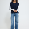 ICHI IHPOVOKE WA7 donkerblauw gebreid gilet met ruffle-details en knoopsluiting in Total Eclipse.