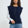 ICHI IHPOVOKE WA7 donkerblauw gebreid gilet met ruffle-details en knoopsluiting in Total Eclipse.