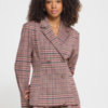 ICHI IHKATE CHECKIT BL2 geruite fitted blazer in Big Check Red met dubbele knoopsluiting en brede reverskraag.