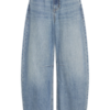 20126388_200928_100 ICHI IHMILANA Barrel Jeans in Washed Medium Blue met hoge taille, ruime ronde pijpen en stiknaden op kniehoogte