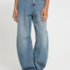 20126388_200928_500 ICHI IHMILANA Barrel Jeans in Washed Medium Blue met hoge taille, ruime ronde pijpen en stiknaden op kniehoogte
