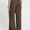 Bruine wide leg pantalon van ICHI met elastische tailleband, lange rechte pijpen en een nette, stijlvolle fit.