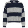 30515375_305238_100 Saint Tropez TayzieSZ oversized trui met brede donkerblauwe en grijze strepen, ronde hals en lange mouwen