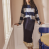 30515375_305238_610 Saint Tropez TayzieSZ oversized trui met brede donkerblauwe en grijze strepen, ronde hals en lange mouwen