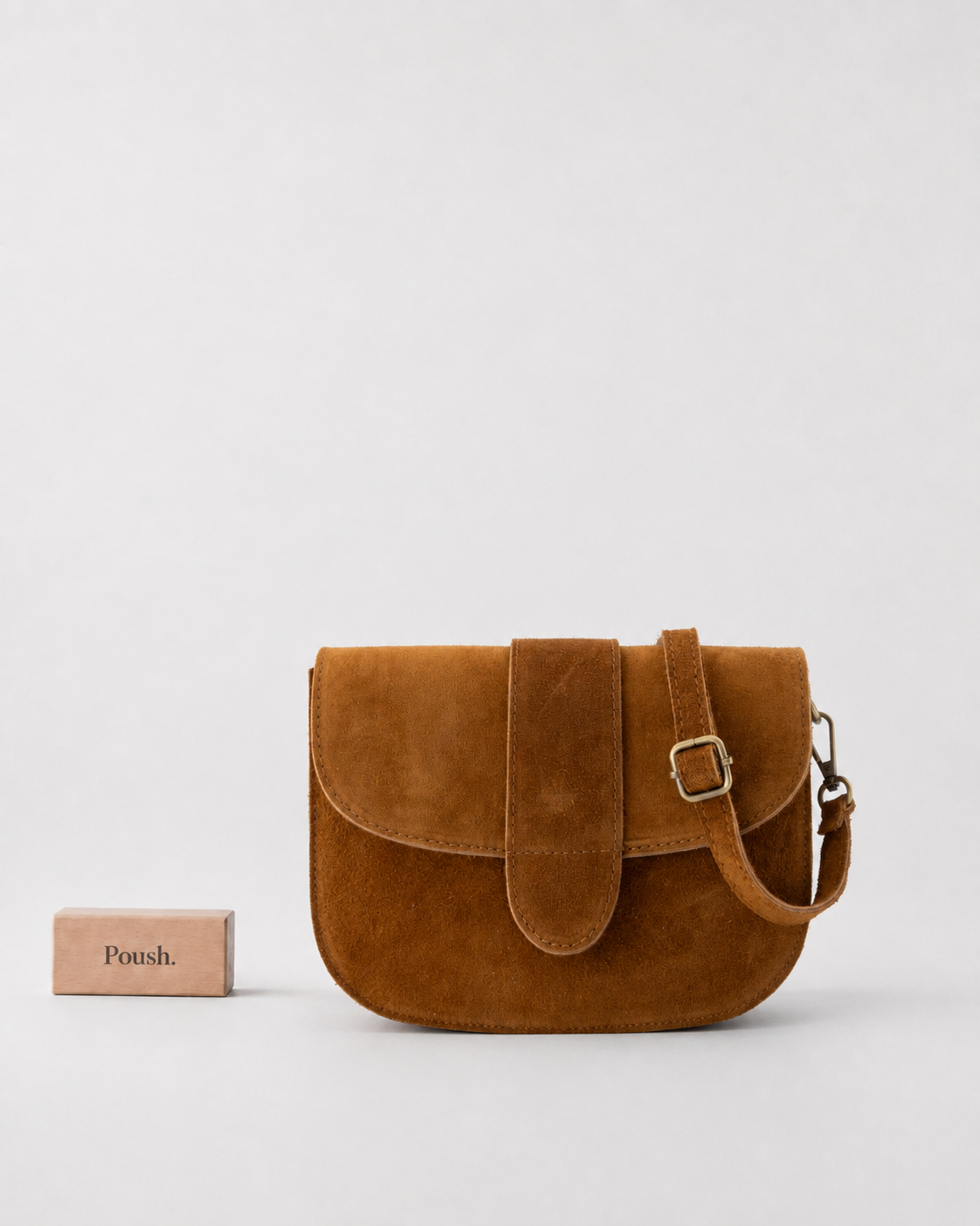 Maan | Leren Crossbody tas - Cognac Suede