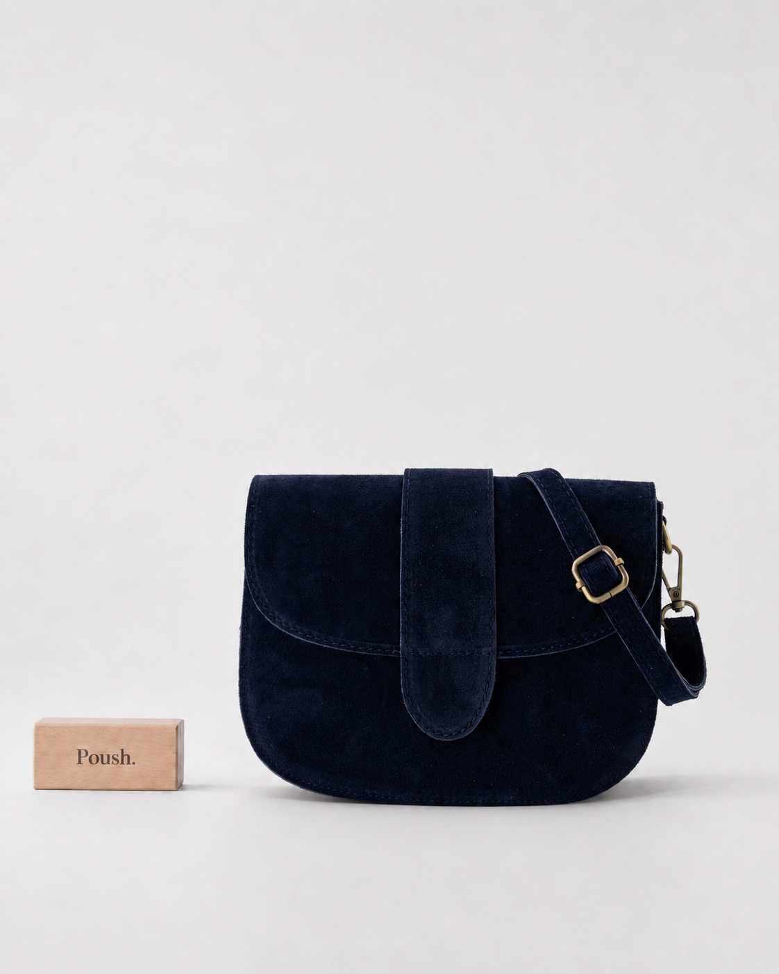 Maan | Leren Crossbody tas - Donkerblauw suède