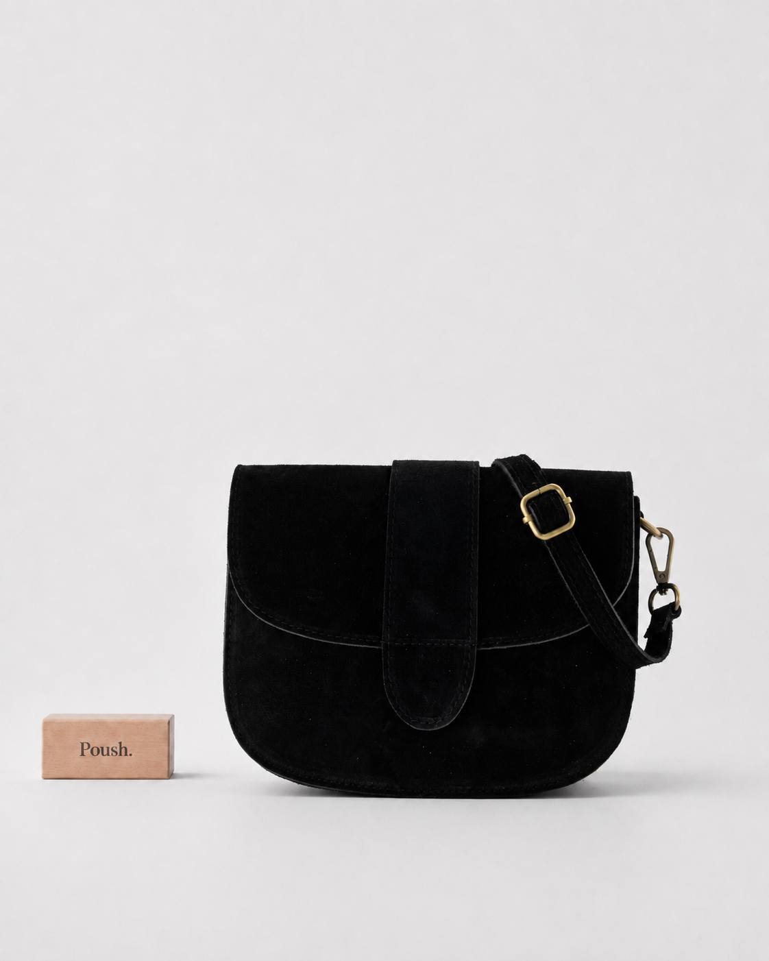 Maan | Leren Crossbody tas - Zwart suède