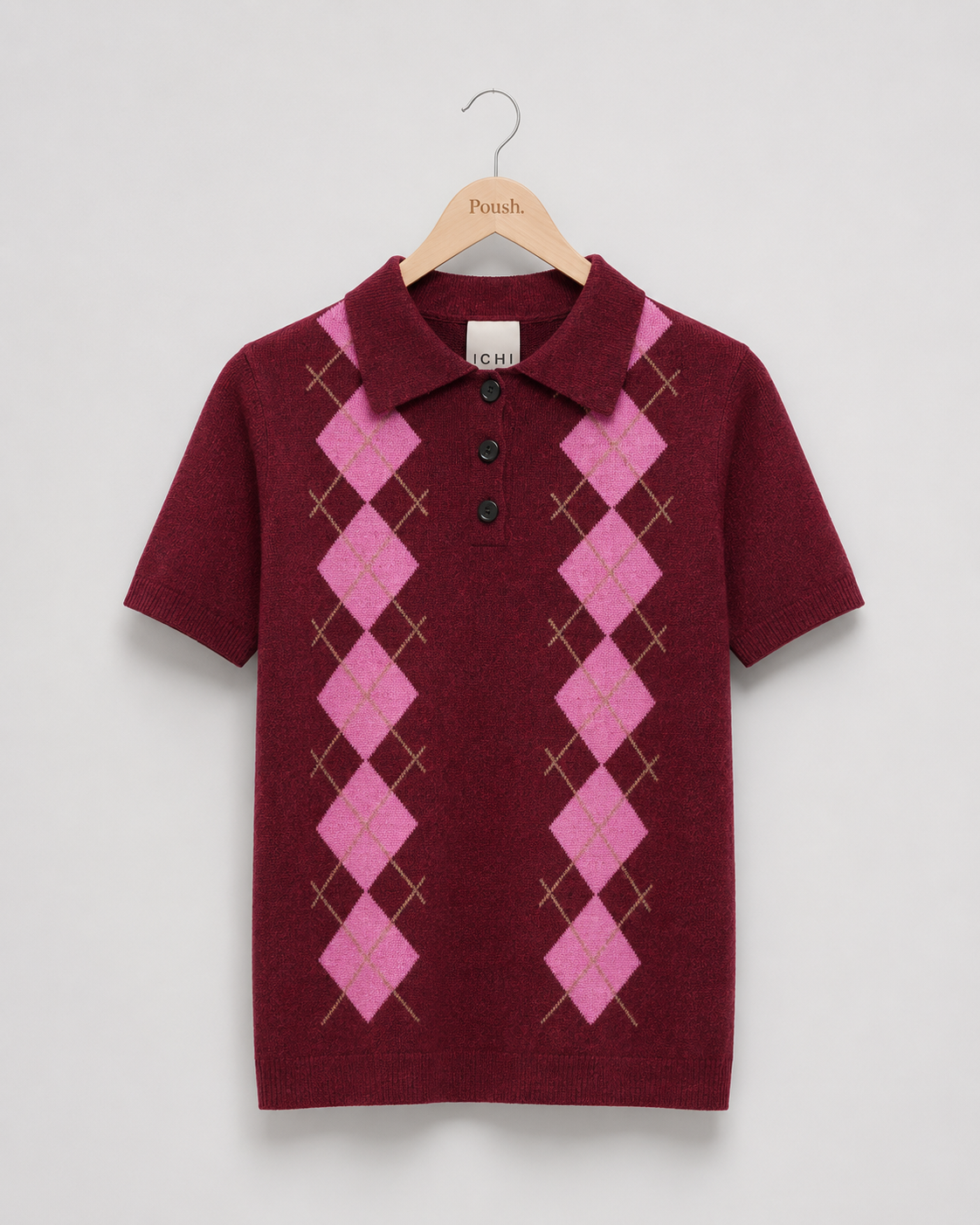 ICHI | ICHI IHDASILA SS3 Gebreide Polo met Argyle Print – Rhododendron Harlekin
