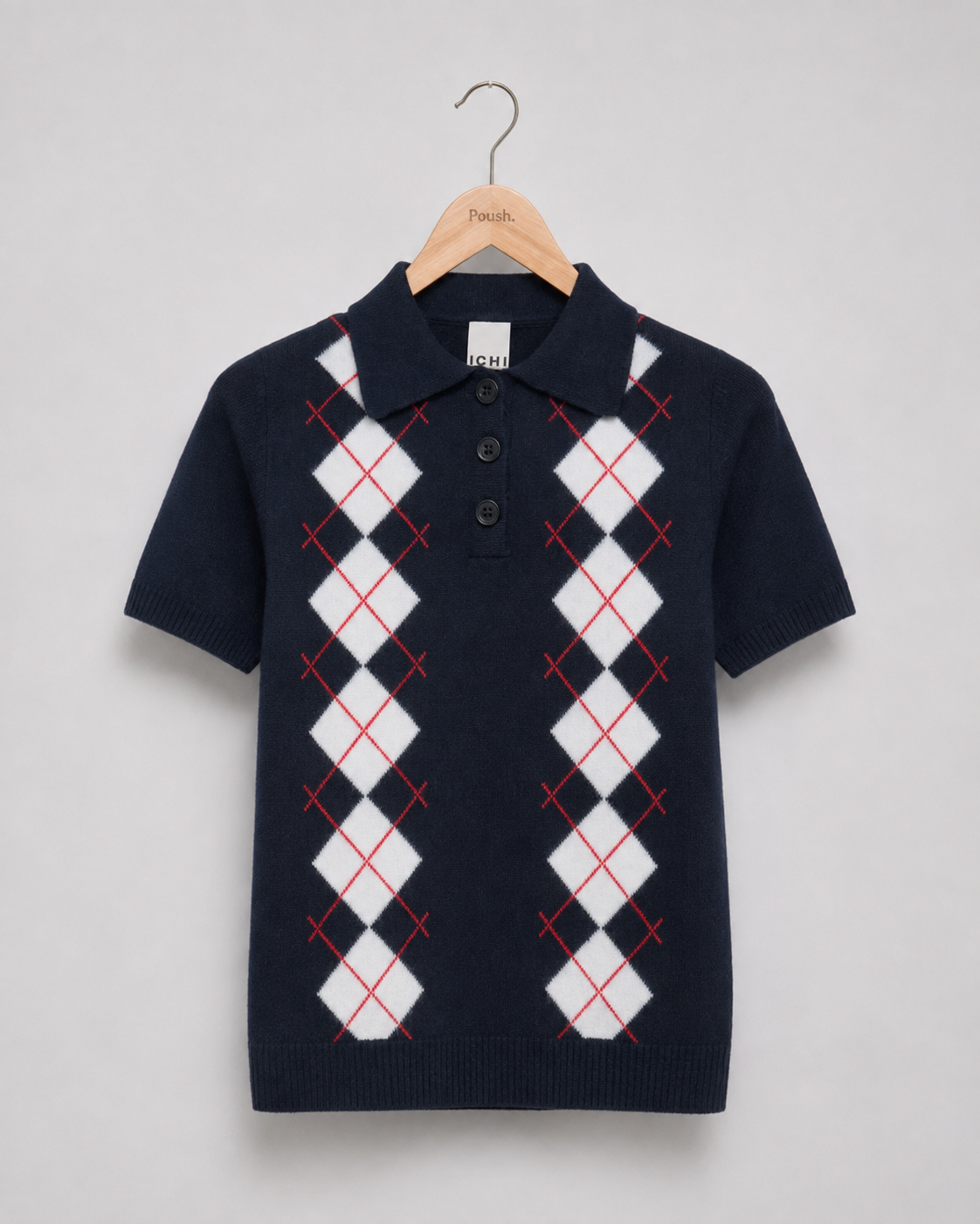 ICHI | IHDASILA SS3 Gebreide Polo met Argyle Print – Total Eclips