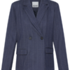 ICHI IHKate Pinelle donkerblauwe loose-fit blazer met jacquardstreep en double-breasted sluiting.