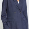 ICHI IHKate Pinelle donkerblauwe loose-fit blazer met jacquardstreep en double-breasted sluiting.