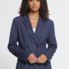 ICHI IHKate Pinelle donkerblauwe loose-fit blazer met jacquardstreep en double-breasted sluiting.