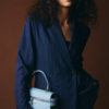 ICHI IHKate Pinelle donkerblauwe loose-fit blazer met jacquardstreep en double-breasted sluiting.
