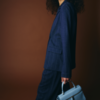 ICHI IHKate Pinelle donkerblauwe loose-fit blazer met jacquardstreep en double-breasted sluiting.
