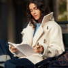 Saint Tropez SophieSZ korte duffelcoat in crème met loose fit, toggle-sluiting, raglanmouwen en brede kraag