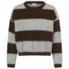 30515375_305237_100 Saint Tropez TayzieSZ oversized trui met brede donkerbruine en grijze strepen, ronde hals en lange mouwen