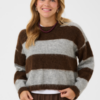 30515375_305237_500 Saint Tropez TayzieSZ oversized trui met brede donkerbruine en grijze strepen, ronde hals en lange mouwen