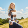 30515375_305238_610 (1) Saint Tropez TayzieSZ oversized trui met brede donkerbruine en grijze strepen, ronde hals en lange mouwen