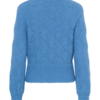 Saint Tropez TabbathaSZ blauwe trui in Lichen Blue Melange met ronde hals, lange mouwen en opengewerkt ruitpatroon