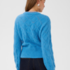 Saint Tropez TabbathaSZ blauwe trui in Lichen Blue Melange met ronde hals, lange mouwen en opengewerkt ruitpatroon