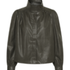 30515451 TX_190515_100 Saint Tropez TomaSZ Jacket in Army Green met faux-leather look, A-lijn, opstaande kraag en lange pofmouwen