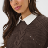 Saint Tropez TruneSZ gebreide spencer in Chocolate Brown met ronde hals, kabelpatroon en korte kapmouwen