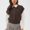 Saint Tropez TruneSZ gebreide spencer in Chocolate Brown met ronde hals, kabelpatroon en korte kapmouwen