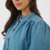 30515476_600104_350 Saint Tropez TeraSZ mediumblauw denim jack met ronde hals, knoopsluiting, zijzakken en volumineuze lange mouwen