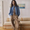 30515476_600104_620 Saint Tropez TeraSZ mediumblauw denim jack met ronde hals, knoopsluiting, zijzakken en volumineuze lange mouwen