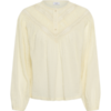 30515479_110510_100 Saint Tropez TuttiSZ lichtgele katoenen blouse met kanten inzet en lange volumineuze mouwen.