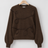 Saint Tropez TitiaSZ bruine loose-fit trui met lange volumineuze mouwen en gevlochten details.