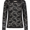 packshot_2_211541_1000_Front_1_FQSALDO-TEE Black (2) Freequent FQSALDO-TEE in Black, een kanten top met verhoogd bloemenpatroon, ronde hals en lange mouwen.