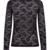 Freequent FQSALDO-TEE in Nightshade, een kanten top met verhoogd bloemenpatroon, ronde hals en lange mouwen.