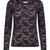 Freequent FQSALDO-TEE in Nightshade, een kanten top met verhoogd bloemenpatroon, ronde hals en lange mouwen.