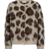 packshot_2_211722_8716_Front_1_FQLIPPI-CARDIGAN Oyster Grey Mel w. Mole Mel Freequent FQLIPPI-Cardigan in gemĂȘleerd grijs en taupe met luipaardprint, ronde hals en knoopsluiting.