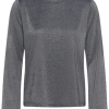 30514652_193924_100 Saint Tropez HagaSZ LS Blouse in Night Sky met ronde hals, lange uitlopende mouwen en een zilverachtige metallic glans.