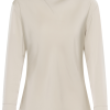 Saint Tropez UmalieSZ Blouse in Sandshell met subtiel hoge halslijn, lange mouwen en verlengde manchetten.
