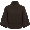 30515543_190912_100 Saint Tropez UzdinaSZ Pullover in Chocolate Brown met hoge col, brede driekwartmouwen en geribde tailleband.