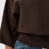 30515543_190912_350 Saint Tropez UzdinaSZ Pullover in Chocolate Brown met hoge col, brede driekwartmouwen en geribde tailleband.